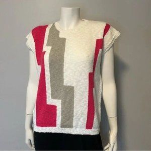 Vintage color block sleeveless knitted sweater size large Pink, White and beige